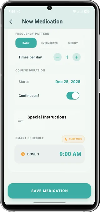 Scheduling screen offering daily, weekly and custom interval options.